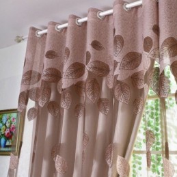 Rideau En Voile Minimaliste Sur Mesure, Motif Feuilles Rafraîchissantes En Jacquard