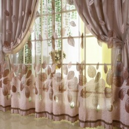 Rideau En Voile Minimaliste Sur Mesure, Motif Feuilles Rafraîchissantes En Jacquard