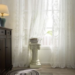Rideau Transparent Brodé Européen, Rideau Sur Mesure En Tulle Blanc Pour Salon Et Chambre À Coucher