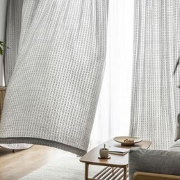 Rideau En Tulle À Carreaux Nordiques Sur Mesure, Rideau En Tricot Chaîne Transparent Pour Salon