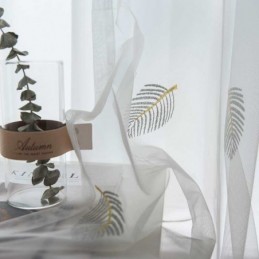 Rideau Transparent Simple Nordique Fait Sur Mesure, Motif Feuilles Rurales, Broderie Blanche, Tissu Pour Chambre À Coucher Et Salon