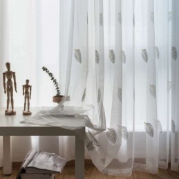 Rideau Transparent Simple Nordique Fait Sur Mesure, Motif Feuilles Rurales, Broderie Blanche, Tissu Pour Chambre À Coucher Et Salon