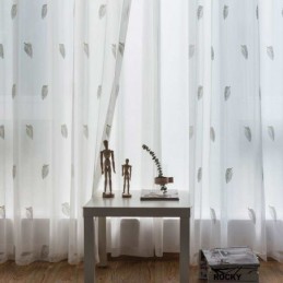Rideau Transparent Simple Nordique Fait Sur Mesure, Motif Feuilles Rurales, Broderie Blanche, Tissu Pour Chambre À Coucher Et Salon