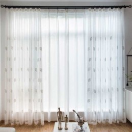 Rideau Transparent Simple Nordique Fait Sur Mesure, Motif Feuilles Rurales, Broderie Blanche, Tissu Pour Chambre À Coucher Et Salon