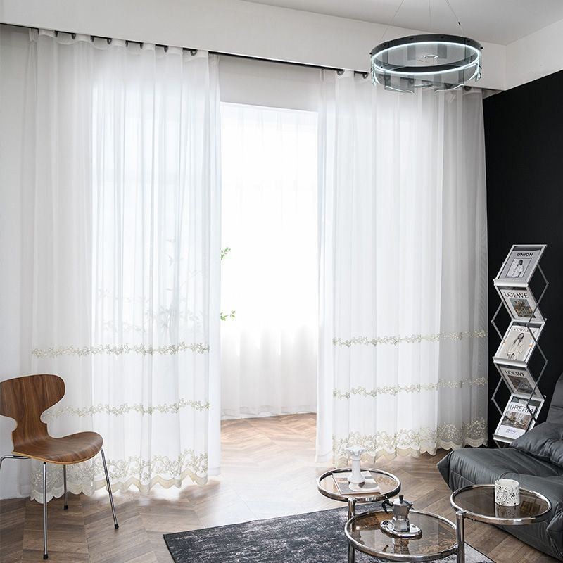 Rideau Transparent Minimaliste Moderne Sur Mesure, En Tulle Brodé De Plantes, Pour Salon Et Chambre À Coucher
