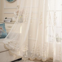 Rideau Décoratif Transparent Sur Mesure En Tulle Brodé Pour Salon