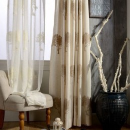 Rideau Transparent Respirant Sur Mesure, Motif Arbre Brodé, Pour Salon