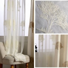 Rideau Transparent Respirant Sur Mesure, Motif Arbre Brodé, Pour Salon