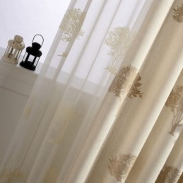 Rideau Transparent Respirant Sur Mesure, Motif Arbre Brodé, Pour Salon