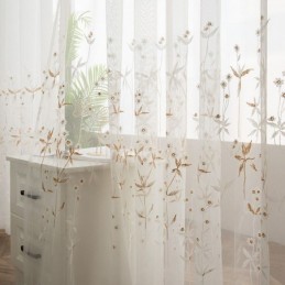 Rideau Décoratif Moderne Transparent Sur Mesure, En Tulle Brodé De Plantes, Pour Chambre À Coucher