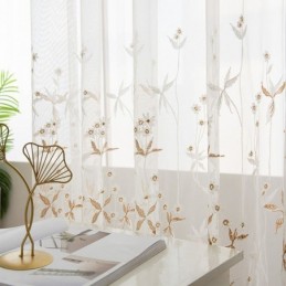 Rideau Décoratif Moderne Transparent Sur Mesure, En Tulle Brodé De Plantes, Pour Chambre À Coucher