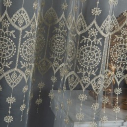Rideau En Tulle Géométrique Sur Mesure, Brodé Nordique, Délicat, Pour Fenêtre