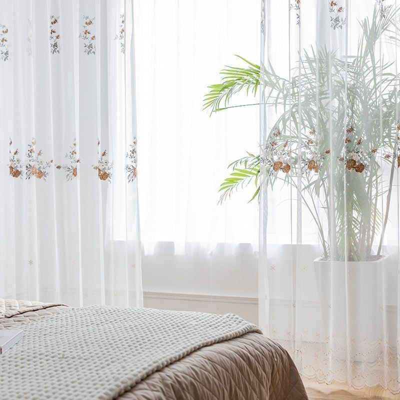 Rideaux En Tulle Fleuri Blanc Transparent Pour Salon