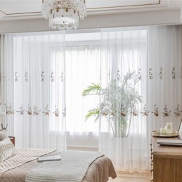 Rideaux En Tulle Fleuri Blanc Transparent Pour Salon