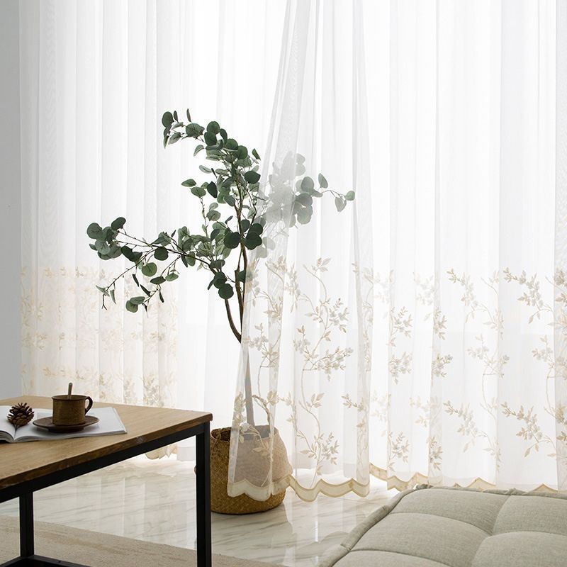 Rideaux En Tulle Transparent Brodé, Rideau En Voile Végétal, Rideau Sur Mesure Pour Salon