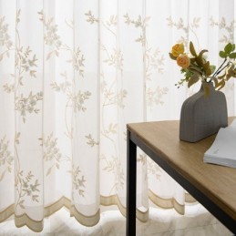 Rideaux En Tulle Transparent Brodé, Rideau En Voile Végétal, Rideau Sur Mesure Pour Salon