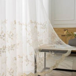 Rideaux En Tulle Transparent Brodé, Rideau En Voile Végétal, Rideau Sur Mesure Pour Salon