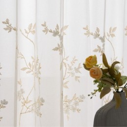 Rideaux En Tulle Transparent Brodé, Rideau En Voile Végétal, Rideau Sur Mesure Pour Salon