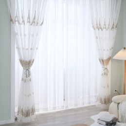 Rideaux En Tulle Transparent Brodé, Rideau En Voile Tour, Rideau Sur Mesure Pour Salon