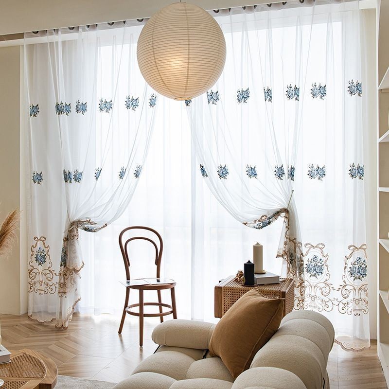 Rideau Transparent À Fleurs Sur Mesure En Tulle Brodé Pour Salon