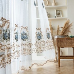 Rideau Transparent À Fleurs Sur Mesure En Tulle Brodé Pour Salon