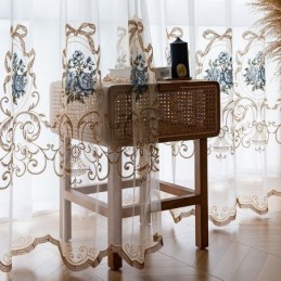 Rideau Transparent À Fleurs Sur Mesure En Tulle Brodé Pour Salon