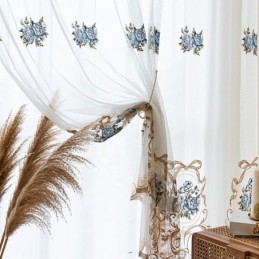 Rideau Transparent À Fleurs Sur Mesure En Tulle Brodé Pour Salon