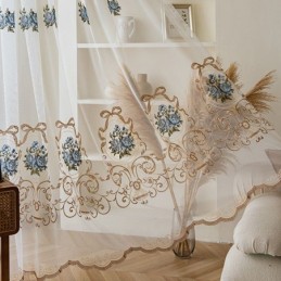 Rideau Transparent À Fleurs Sur Mesure En Tulle Brodé Pour Salon