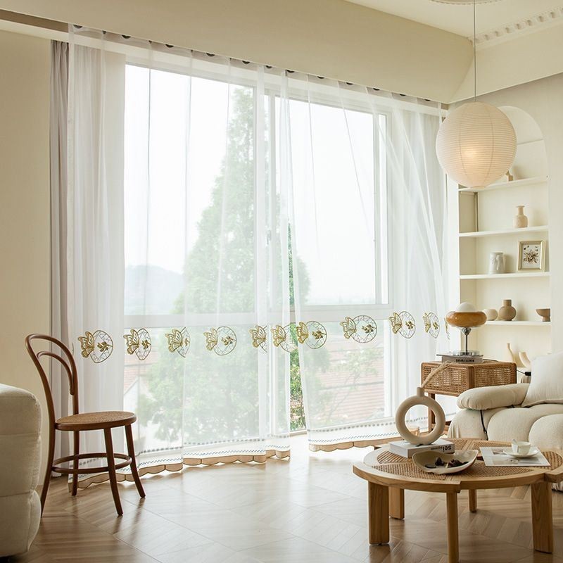 Rideaux En Tulle Transparent Brodé, Rideau En Voile Papillon, Rideau Sur Mesure Pour Salon