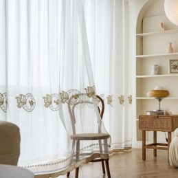 Rideaux En Tulle Transparent Brodé, Rideau En Voile Papillon, Rideau Sur Mesure Pour Salon