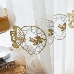 Rideaux En Tulle Transparent Brodé, Rideau En Voile Papillon, Rideau Sur Mesure Pour Salon
