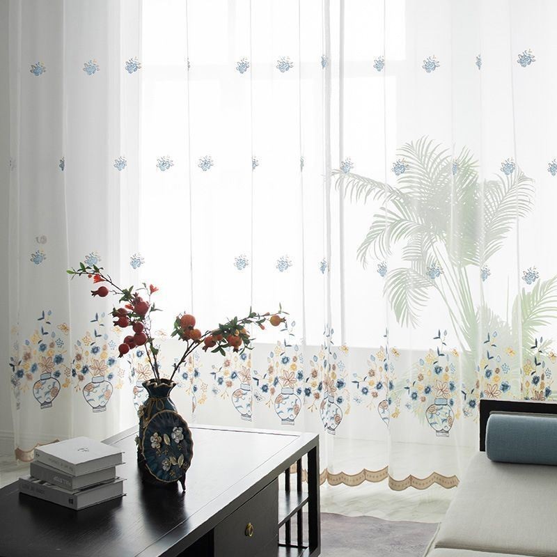 Rideaux En Tulle Transparent Brodé, Rideau En Voile Floral, Rideau Sur Mesure Pour Salon