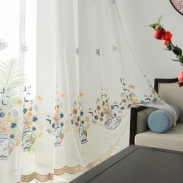 Rideaux En Tulle Transparent Brodé, Rideau En Voile Floral, Rideau Sur Mesure Pour Salon