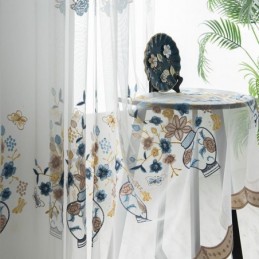Rideaux En Tulle Transparent Brodé, Rideau En Voile Floral, Rideau Sur Mesure Pour Salon