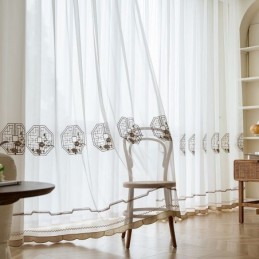 Rideau Transparent Blanc De Luxe Sur Mesure En Tulle Brodé De Haute Qualité