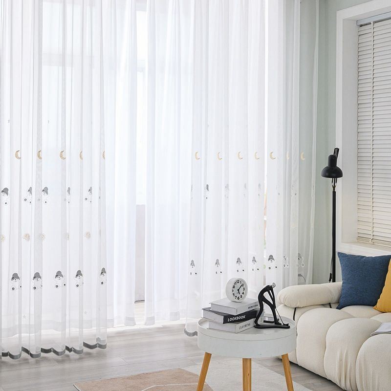 Rideau En Tulle Brodé De Dessin Animé, Rideau Sur Mesure, Joli Motif, Traitement De Fenêtre Transparent
