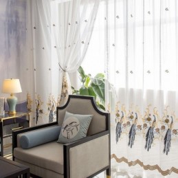 Rideau En Tulle Brodé Paon Sur Mesure, Voile Transparent De Luxe Européen Pour Salon