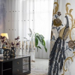 Rideau En Tulle Brodé Paon Sur Mesure, Voile Transparent De Luxe Européen Pour Salon