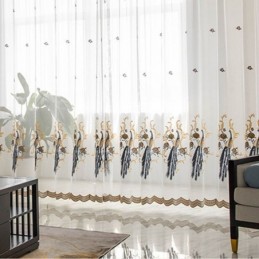 Rideau En Tulle Brodé Paon Sur Mesure, Voile Transparent De Luxe Européen Pour Salon