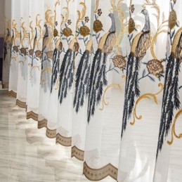Rideau En Tulle Brodé Paon Sur Mesure, Voile Transparent De Luxe Européen Pour Salon