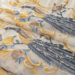 Rideau En Tulle Brodé Paon Sur Mesure, Voile Transparent De Luxe Européen Pour Salon