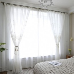 Rideau Transparent Respirant Sur Mesure, Blanc, Broderie Assortie, Pour Salon