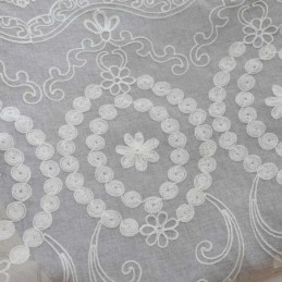 Rideau Transparent Respirant Sur Mesure, Blanc, Broderie Assortie, Pour Salon