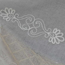 Rideau Transparent Respirant Sur Mesure, Blanc, Broderie Assortie, Pour Salon