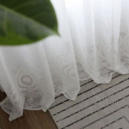Rideau Transparent Respirant Sur Mesure, Blanc, Broderie Assortie, Pour Salon