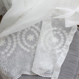 Rideau Transparent Respirant Sur Mesure, Blanc, Broderie Assortie, Pour Salon