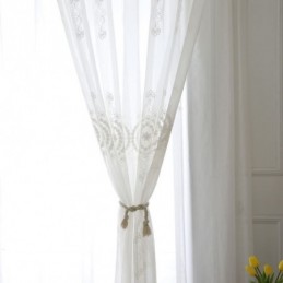 Rideau Transparent Respirant Sur Mesure, Blanc, Broderie Assortie, Pour Salon