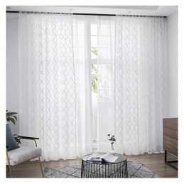 Rideaux Transparents En Dentelle Géométrique Blanche Pour Salon Et Chambre À Coucher