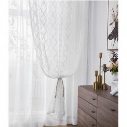 Rideaux Transparents En Dentelle Géométrique Blanche Pour Salon Et Chambre À Coucher
