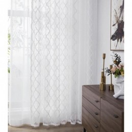 Rideaux Transparents En Dentelle Géométrique Blanche Pour Salon Et Chambre À Coucher